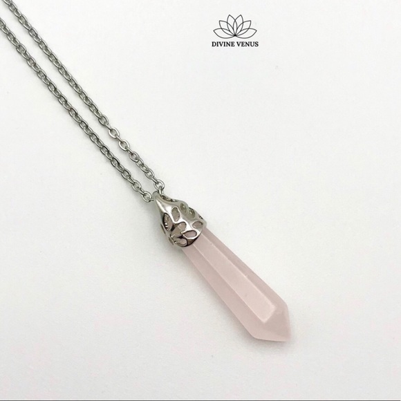 Rose Quartz Stainless Steel Necklace - Picture 3 of 8